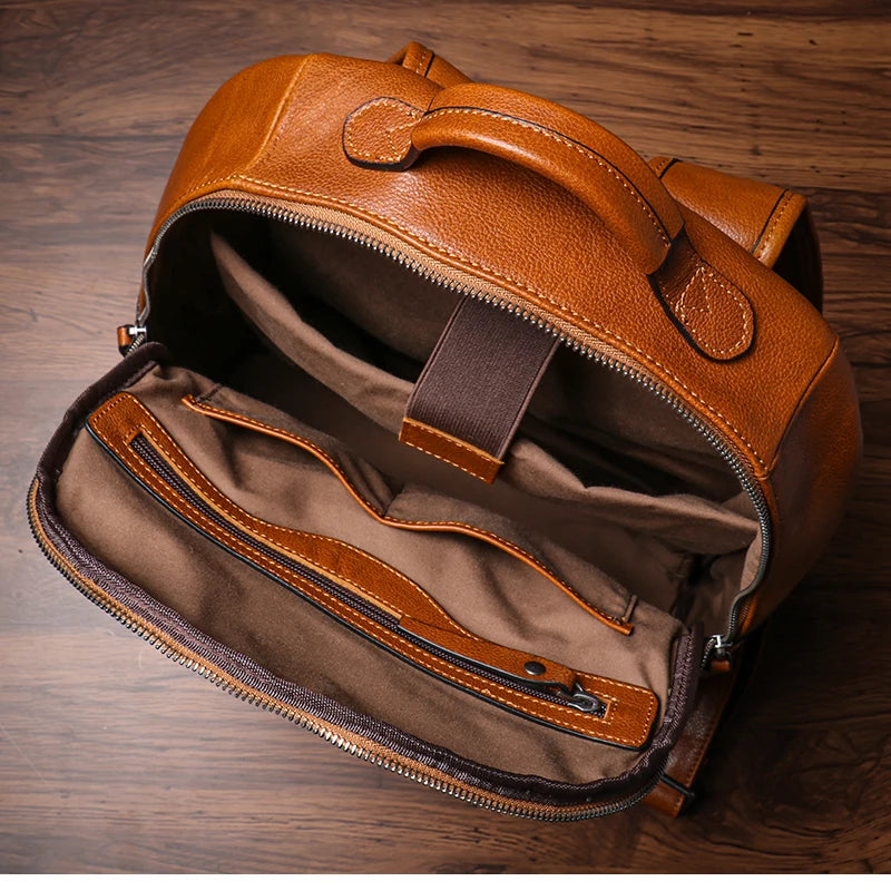 Large Capicity Brown Leather Backpack For Women