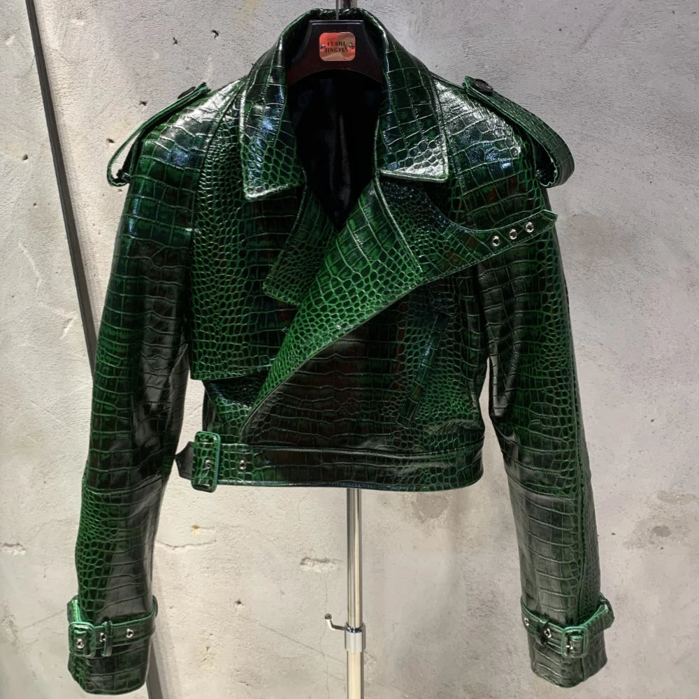 Womens Cropped Leather Biker Jacket