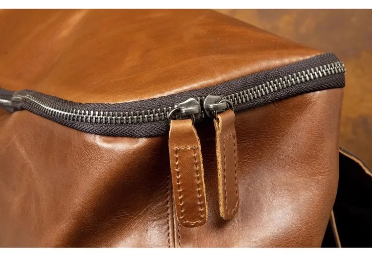 Large Capicity Brown Leather Travel Backpack