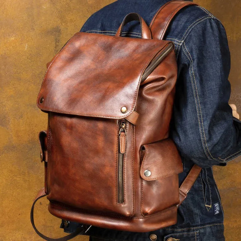 Top Layer Cowhide Unisex Black Luxury Work Backpack