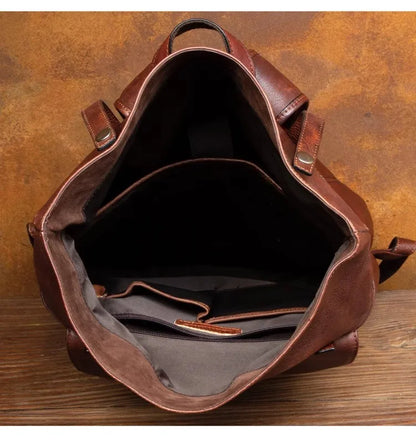 Vegetable Tanned Large Capicity Leather Brown Rucksack