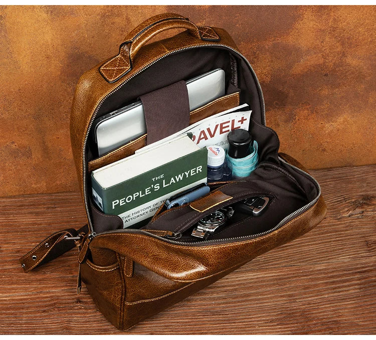 Unisex Black Leather Rucksack - Work Backpack