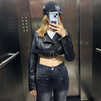 Leather Crop Women Ladies Real Sheepskin Coat Women Lambskin Cloth Short
