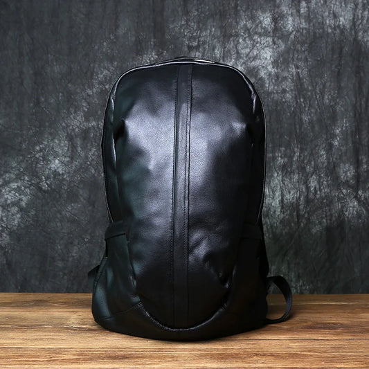 Large Capacity Leather Backpack Men Black