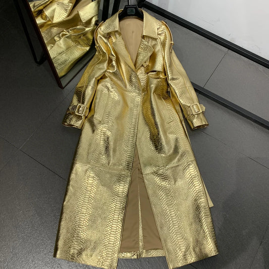 Long Genuine Leather Coat For Women