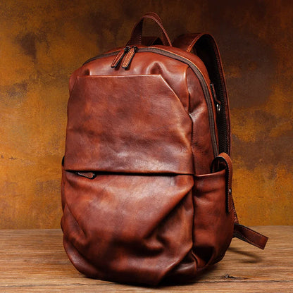 Brown Leather Backpack Mens - Large Capicity Bag