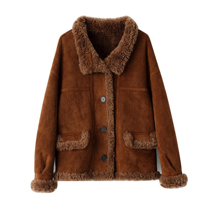 Brown Genuine Leather Jacket With Faux Fur