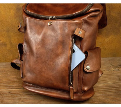 Top Layer Cowhide Unisex Black Luxury Work Backpack