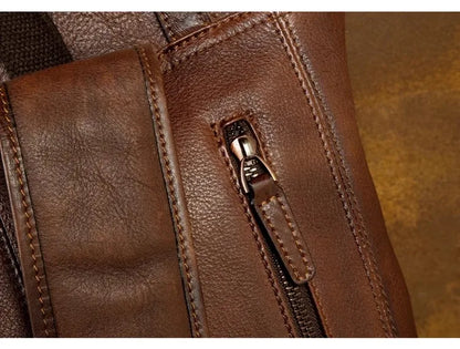 Vegetable Tanned Large Capicity Leather Brown Rucksack