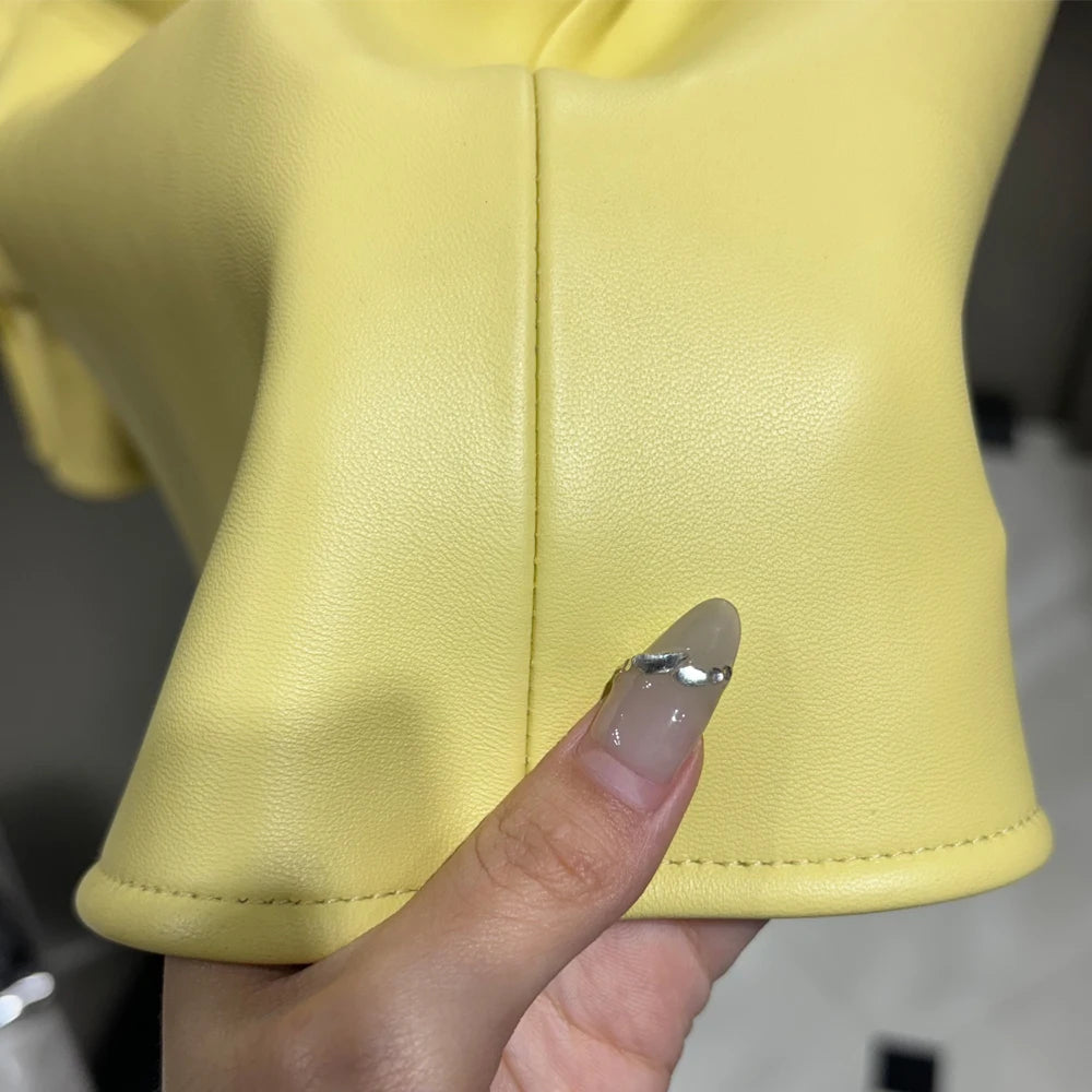 Bright Yellow Leather Shirt Women Real Sheepskin Jackets Leather Oversized Leather Jacket 2025