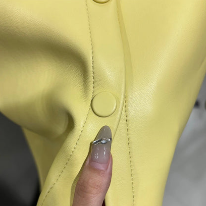 Bright Yellow Leather Shirt Women Real Sheepskin Jackets Leather Oversized Leather Jacket 2025