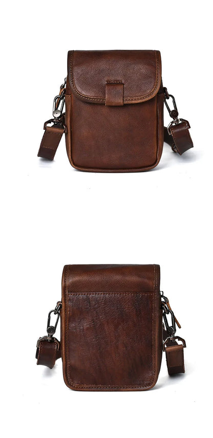 Unisex Vintage Genuine Leather Small Crossbody Bag
