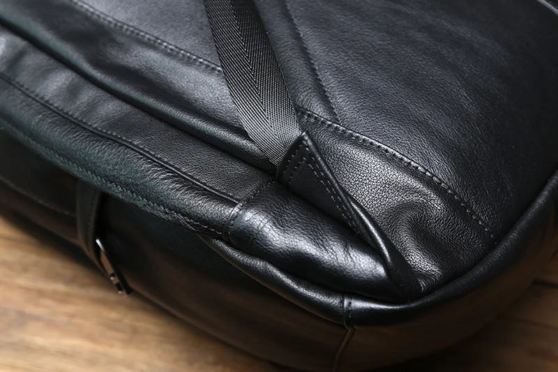 Large Capacity Leather Backpack Men Black