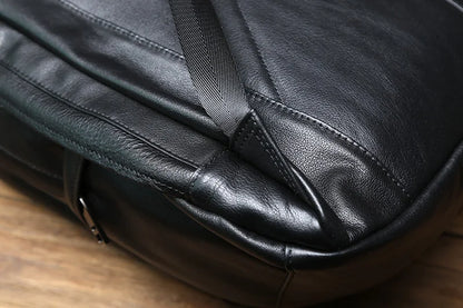 Large Capacity Leather Backpack Men Black