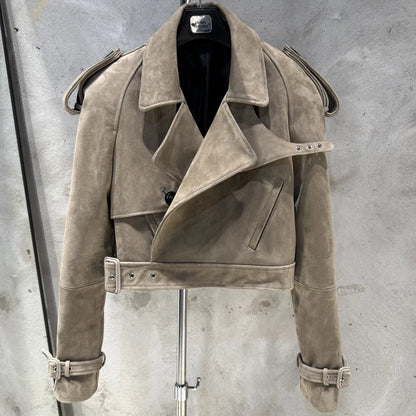 Womens Cropped Leather Biker Jacket