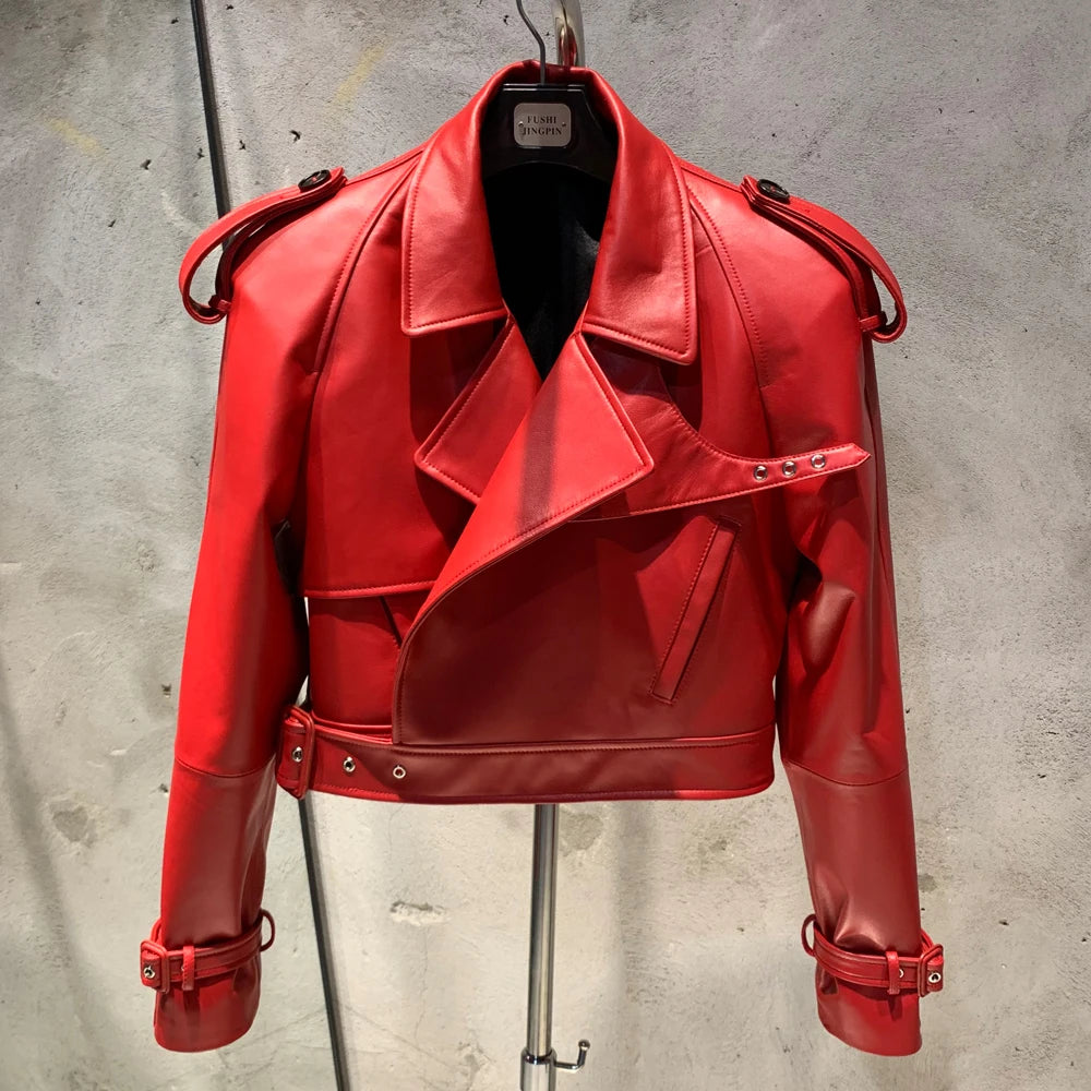 Womens Cropped Leather Biker Jacket
