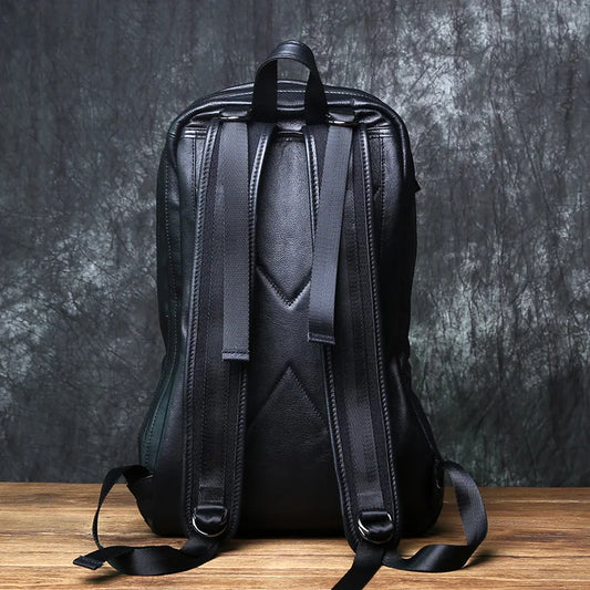 Large Capacity Leather Backpack Men Black
