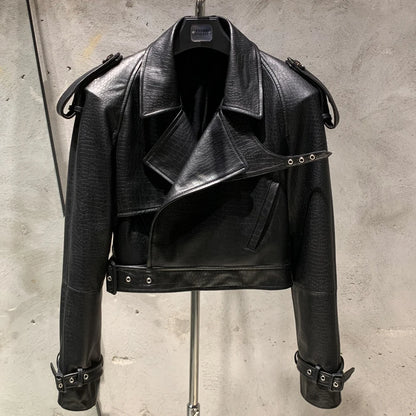 Womens Cropped Leather Biker Jacket