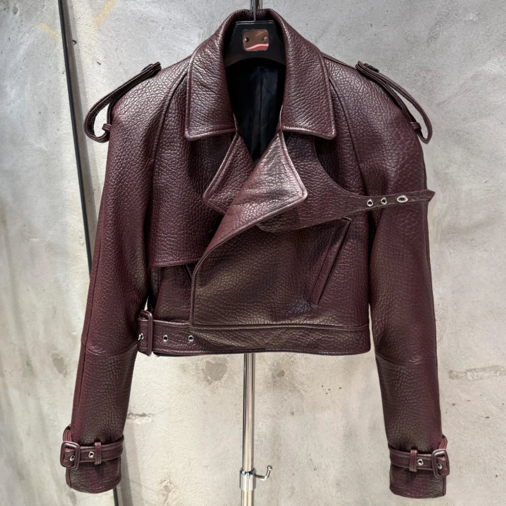 Womens Cropped Leather Biker Jacket