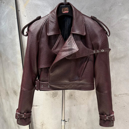 Womens Cropped Leather Biker Jacket