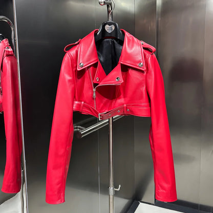 2025 Spring Fashion Real Sheepskin Leather Crop Top Jacket Women Plus Size More Colors