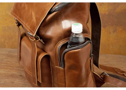 Large Capicity Brown Leather Travel Backpack