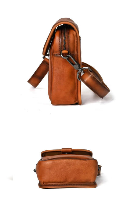 Unisex Vintage Genuine Leather Small Crossbody Bag