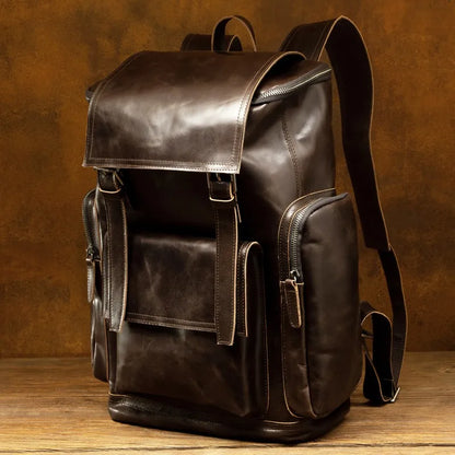 Large Capicity Brown Leather Travel Backpack