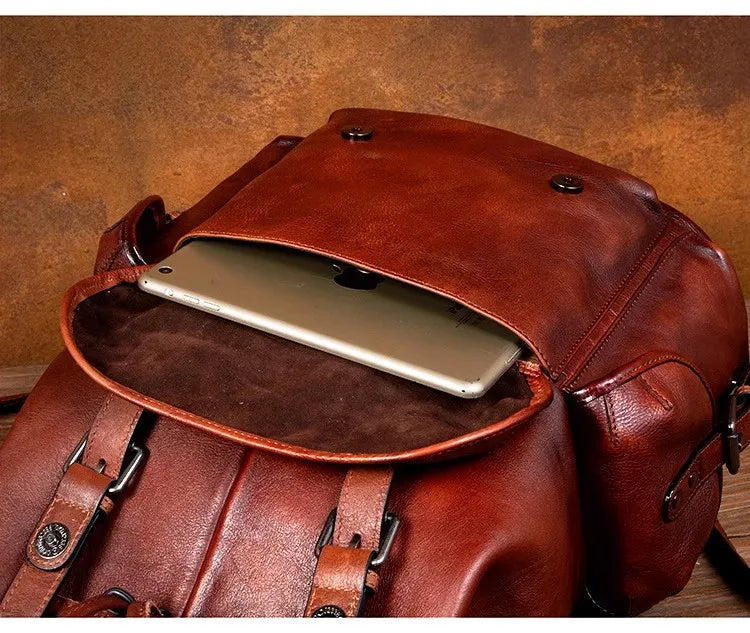 Large Capacity Vegetable Tanned Leather Travel Backpack