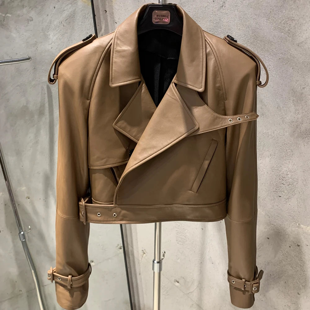 Womens Cropped Leather Biker Jacket