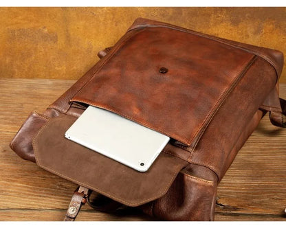 Vegetable Tanned Large Capicity Leather Brown Rucksack