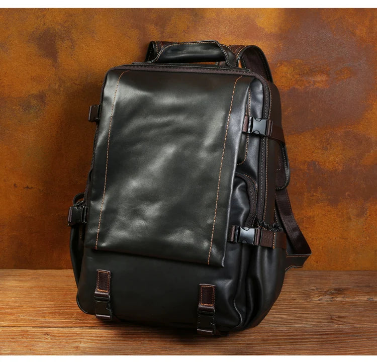 Retro Unisex Cowhide Travel Backpack - Large Capacity bag