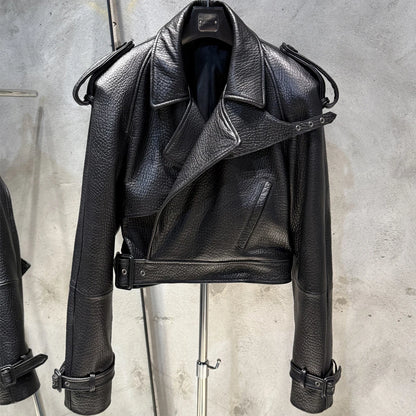 Womens Cropped Leather Biker Jacket