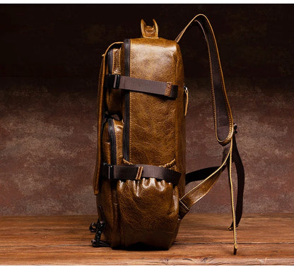 Retro Unisex Black Cowhide Travel Backpack - Large Capacity bag