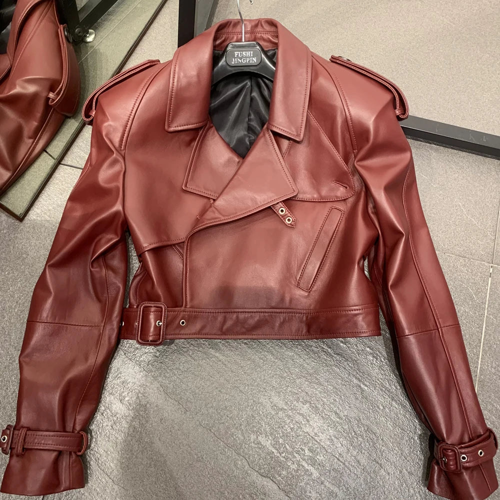Womens Cropped Leather Biker Jacket