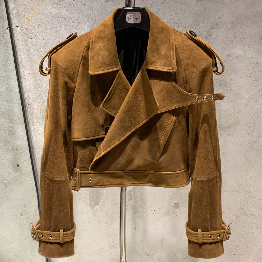 Womens Cropped Leather Biker Jacket