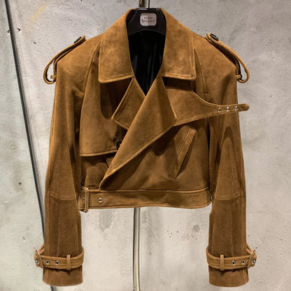 Womens Cropped Leather Biker Jacket
