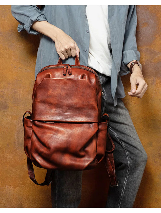 Brown Leather Backpack Mens - Large Capicity Bag