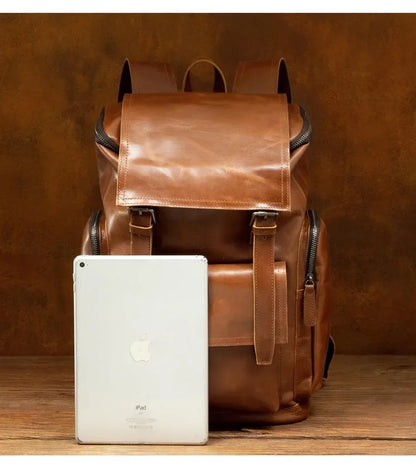 Large Capicity Brown Leather Travel Backpack