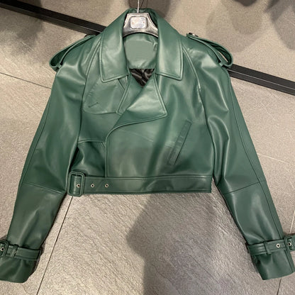 Womens Cropped Leather Biker Jacket