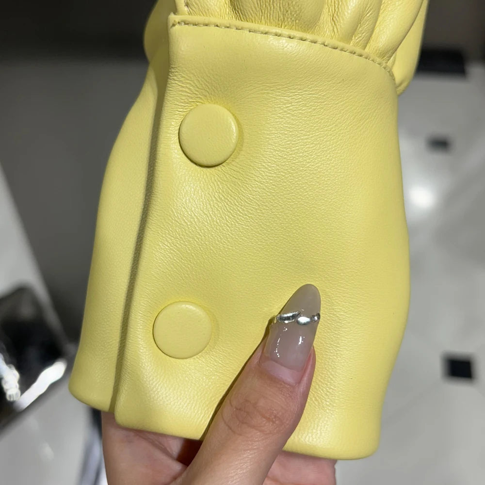 Bright Yellow Leather Shirt Women Real Sheepskin Jackets Leather Oversized Leather Jacket 2025