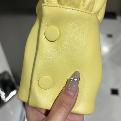 Bright Yellow Leather Shirt Women Real Sheepskin Jackets Leather Oversized Leather Jacket 2025
