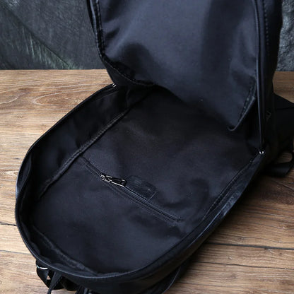 Large Capacity Leather Backpack Men Black