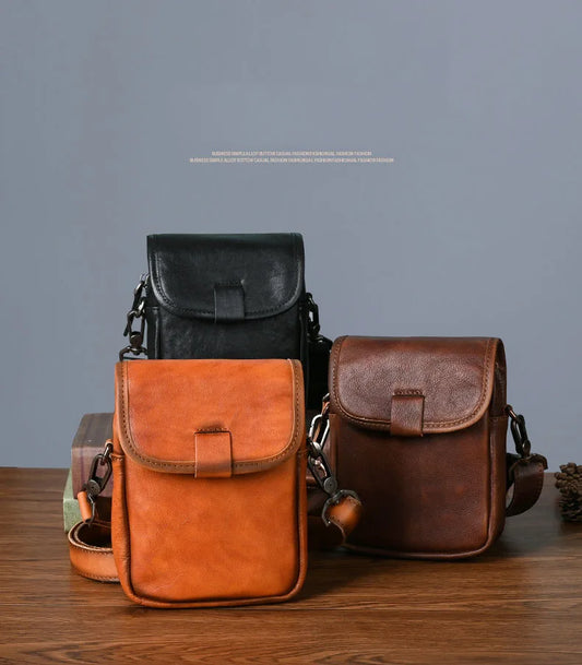 Unisex Vintage Genuine Leather Small Crossbody Bag