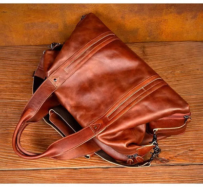 Unisex Redish Brown Leather Duffle Bag Carry On