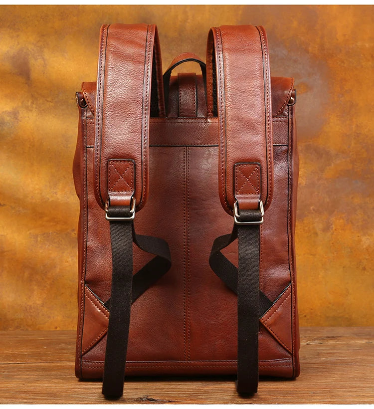 Vegetable Tanned Leather Rucksack Backpack For Mens