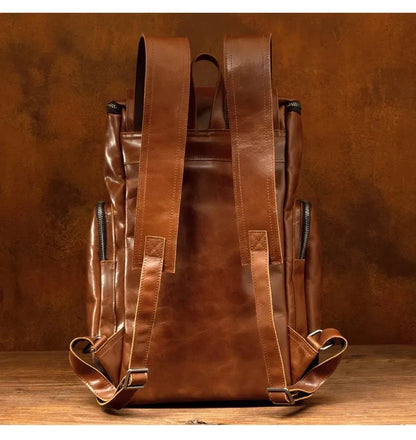 Large Capicity Brown Leather Travel Backpack