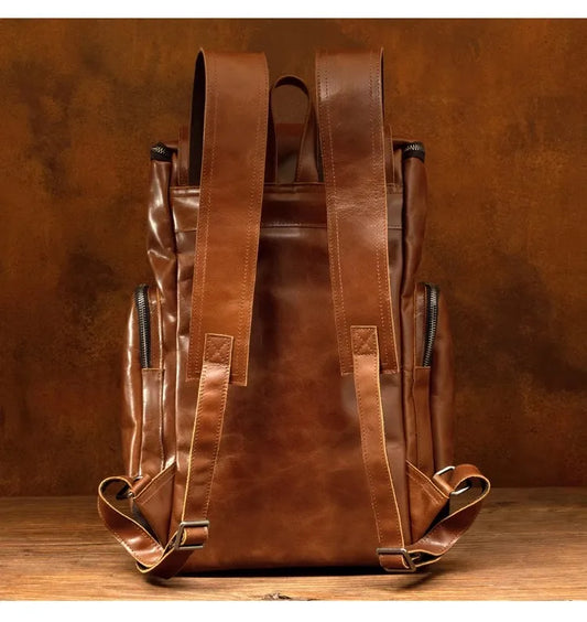 Large Capicity Brown Leather Travel Backpack