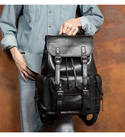 Large Capacity Vegetable Tanned Leather Travel Backpack