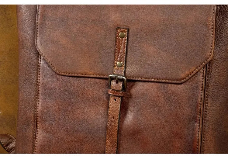 Vegetable Tanned Large Capicity Leather Brown Rucksack